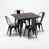table carrée en bois + 4 chaises en métal Lix style industriel west village Offre