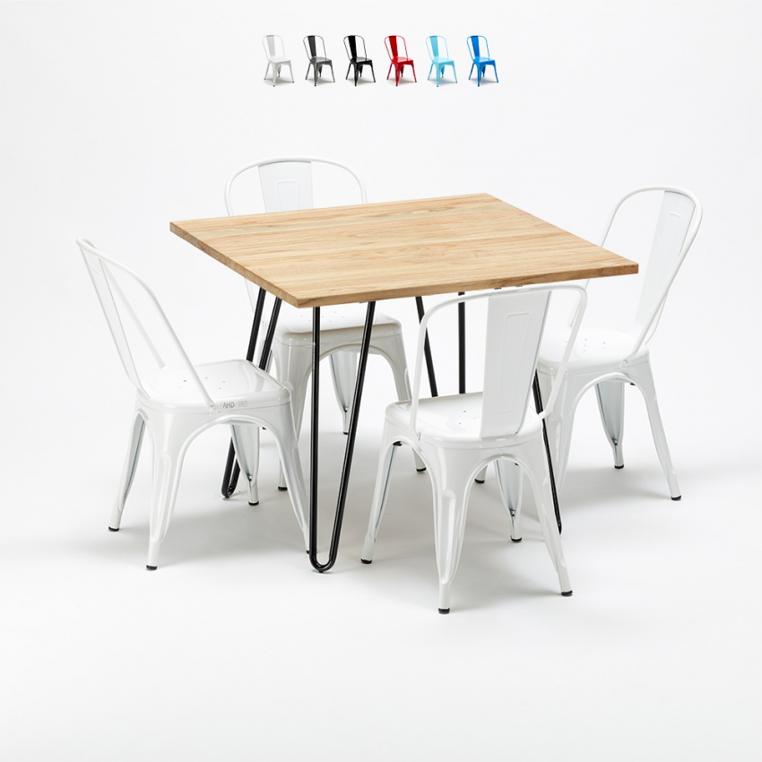 table et 4 chaises carrées en métal et bois au style industriel tribeca Choix table et 4 chaises carrées en métal et bois au style industriel tribeca Choix