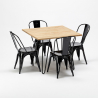 table et 4 chaises carrées en métal et bois au style industriel tribeca 
