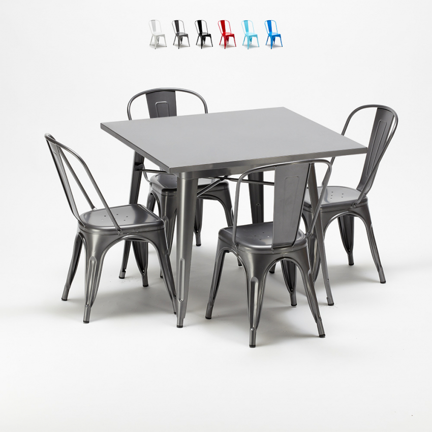 Ensemble de Table carrée et chaises en métal au style industriel Tolix Flushing