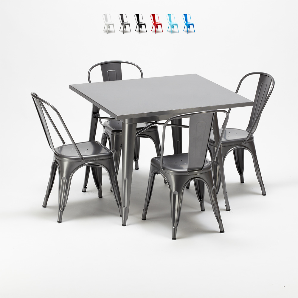 table carrée + 4 chaises en métal au style industriel flushing