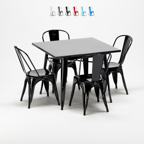 Ensemble table et chaises carrées en métal Tolix style industriel Soho