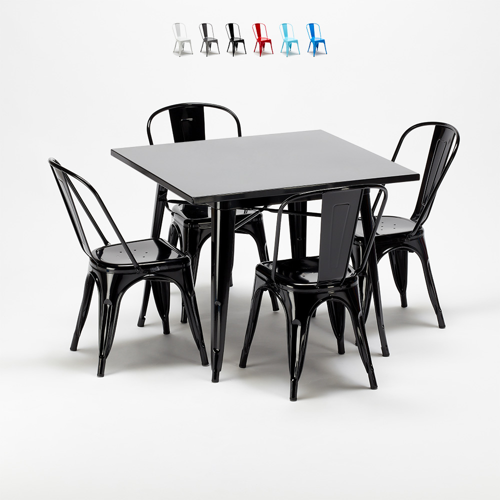 table carrée + 4 chaises en métal style industriel soho