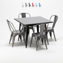 table carrée + 4 chaises en métal style industriel soho 