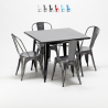 table carrée + 4 chaises en métal style industriel soho 