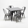 table carrée + 4 chaises en métal style industriel soho 