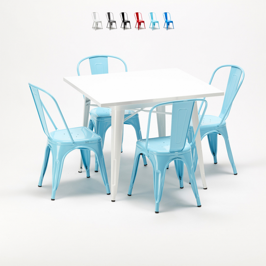Ensemble de table carrée et chaises en métal style Tolix au design industriel Harlem