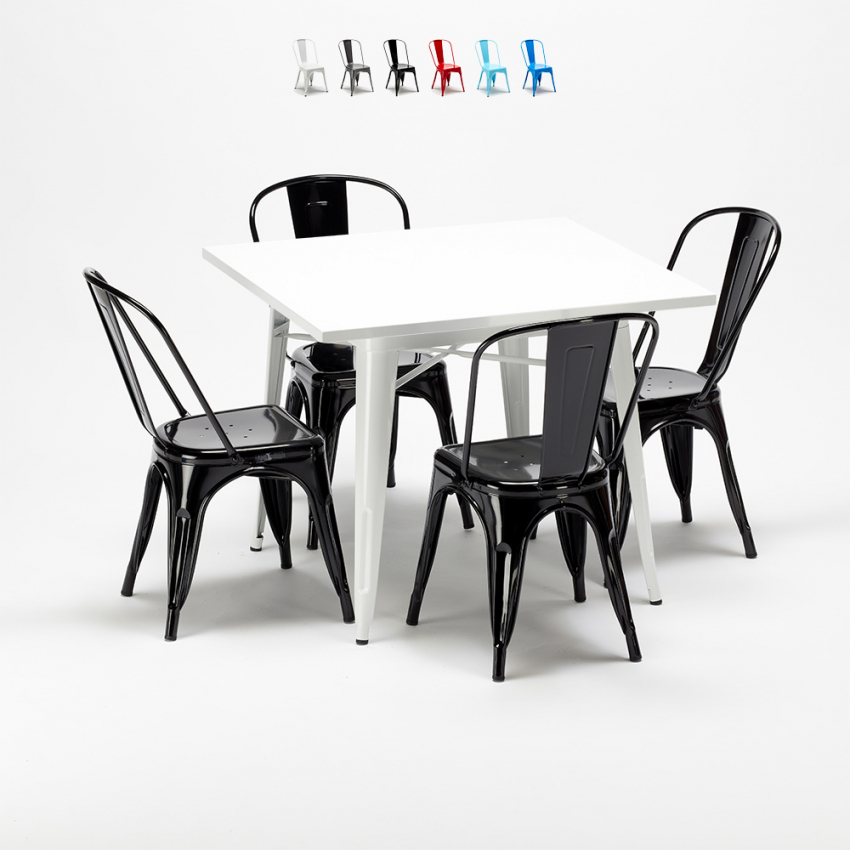 table carrée + 4 chaises en métal style design industriel harlem table carrée + 4 chaises en métal style design industriel harlem