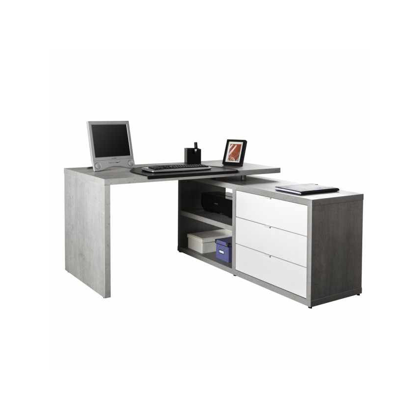 Bureau D Angle Avec Tiroirs Blanc Laque Lucide Avec Effet Ciment Schema