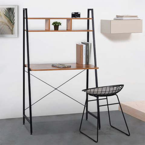Bureau au design industriel minimaliste 84x142 bois acier avec bibliothèque Cactus