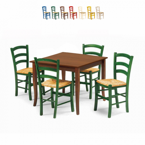 Ensemble de 4 chaises et d'une table carrée intérieur cuisine et bar en bois Rusty Promotion