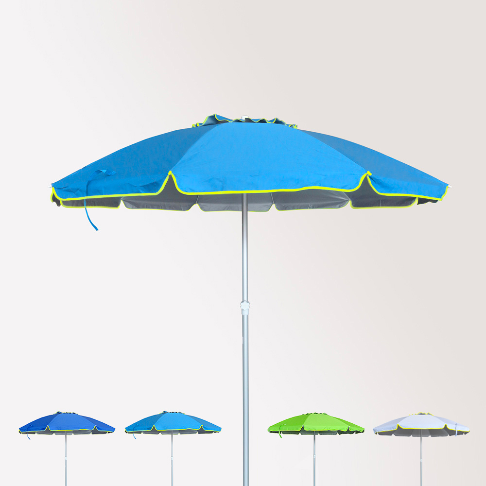 Parasol de plage 220 cm aluminium anti-vent protection UV Roma