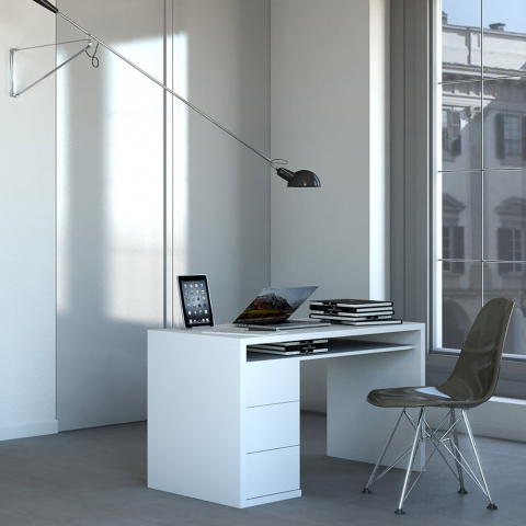 Bureau blanc design moderne avec 3 tiroirs 110x60cm Franklyn