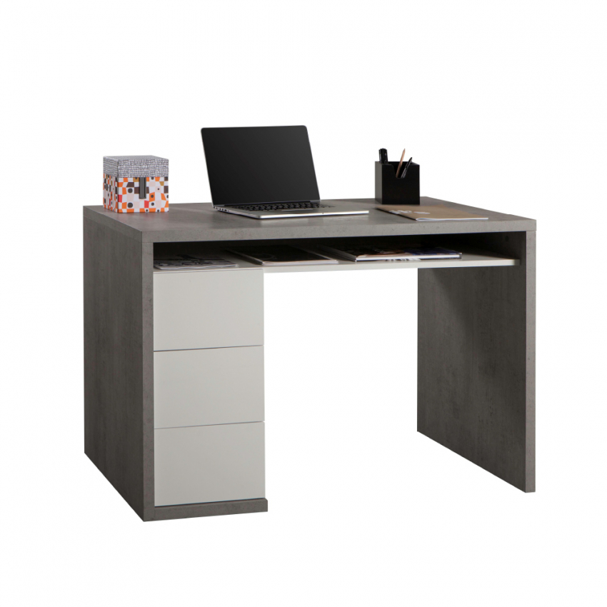 Bureau design moderne gris avec 3 tiroirs 110x60cm Mackay