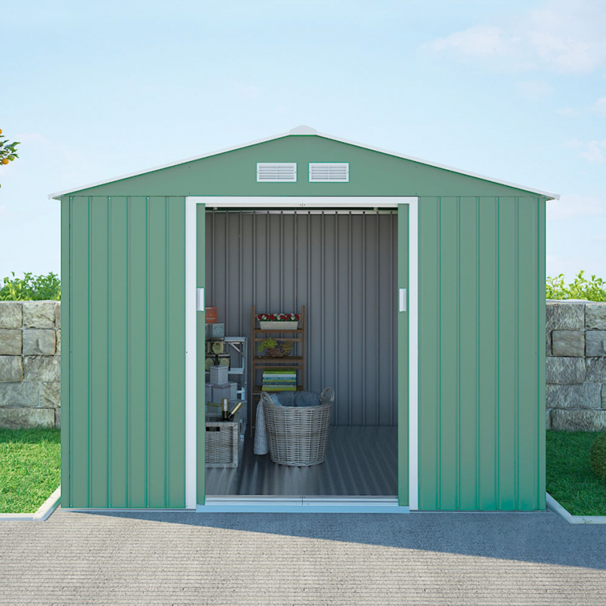 Abri de jardin en tôle galvanisée verte pour outils de jardin Ortisei NATURE 277x191x202cm Promotion Abri de jardin en tôle galvanisée verte pour outils de jardin Ortisei NATURE 277x191x202cm Promotion