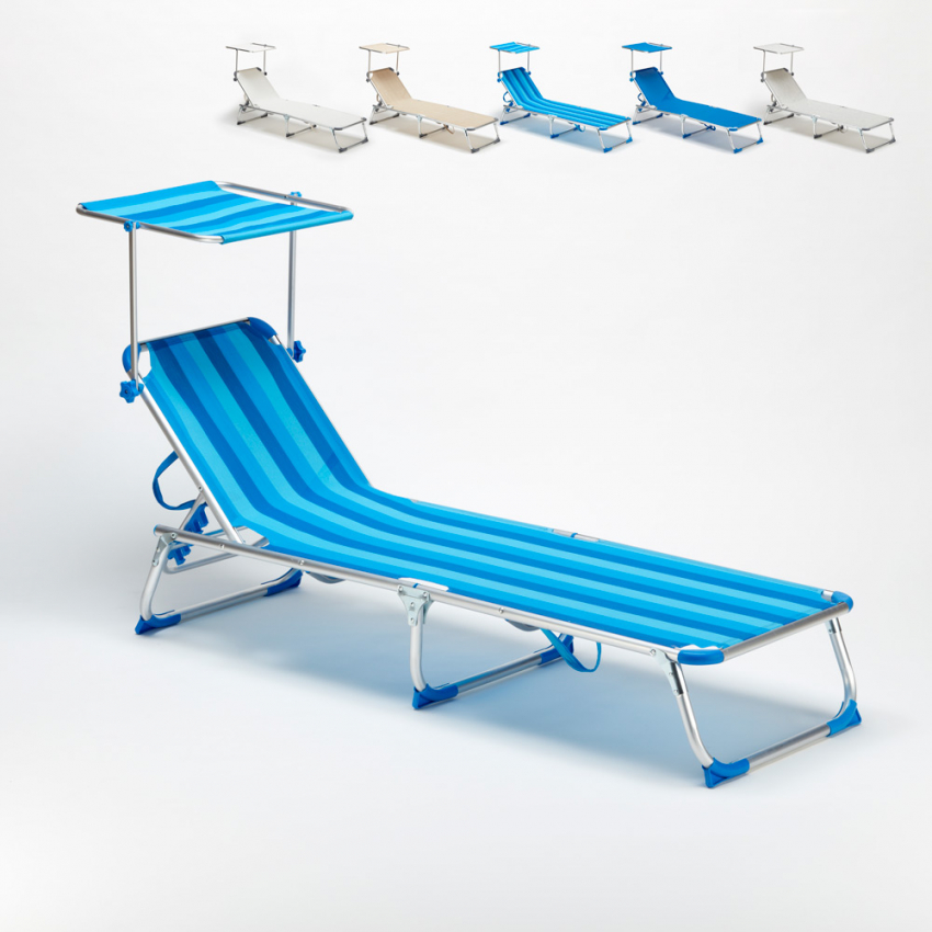 Chaise de plage relax bleu avec dossier pliable transat plage soleil jardin de coffre 
