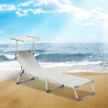 4 transats de plage bains de soleil pliants avec pare-soleil California 