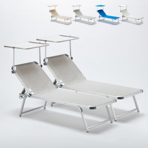 2 bains de soleil de plage et mer en aluminium avec pare-soleil Nettuno Promotion
