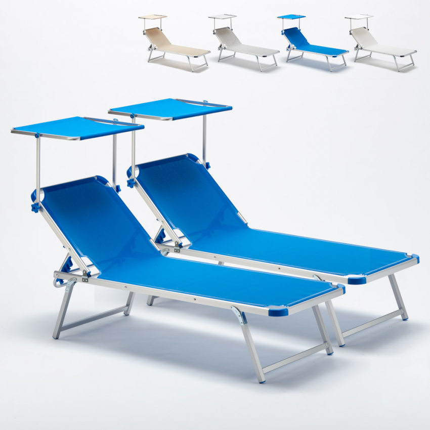 2 bains de soleil de plage et mer en aluminium avec pare-soleil Nettuno Choix 2 bains de soleil de plage et mer en aluminium avec pare-soleil Nettuno Choix