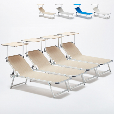 4 bains de soleil de plage en aluminium avec pare-soleil Nettuno Promotion