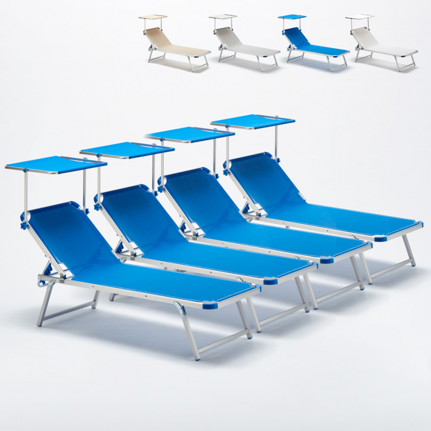 4 bains de soleil de plage en aluminium avec pare-soleil Nettuno Choix 4 bains de soleil de plage en aluminium avec pare-soleil Nettuno Choix