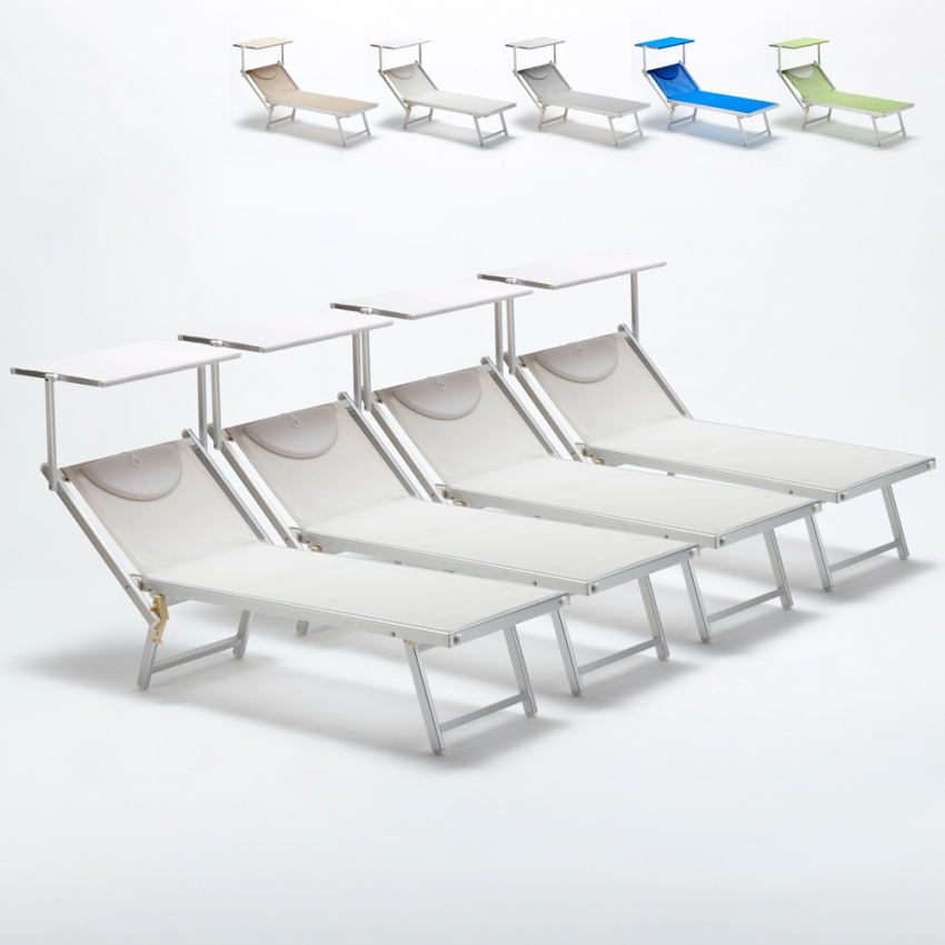 4 Bains de soleil professionnels transats de plage aluminium Italia Promotion