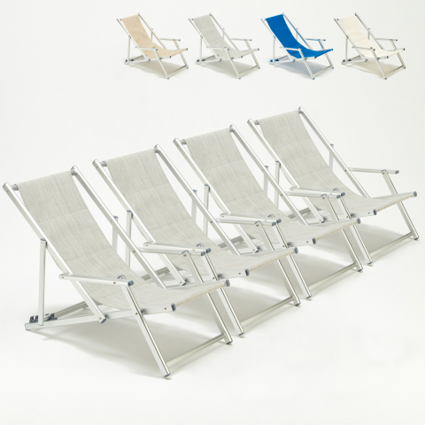 Transats de plage avec accoudoirs chaises pliants piscine aluminium Riccione Lux 4 pcs
