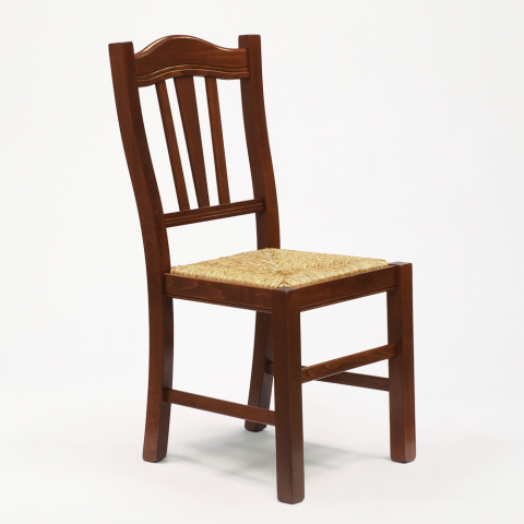 Chaise rustique en bois avec assise en paille pour salon et salle à manger Silvana Promotion