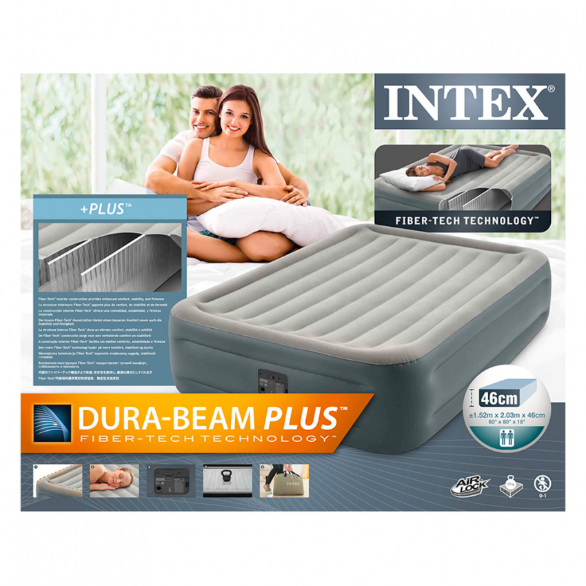 Intex 64162 Matelas 1 personne Dura Beam Prime Comfort 99x191x51 cm avec  pompe intégrée