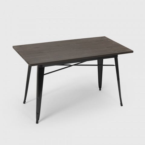 Table à manger industrielle 120x60 design Tolix métal bois rectangulaire Caupona Promotion