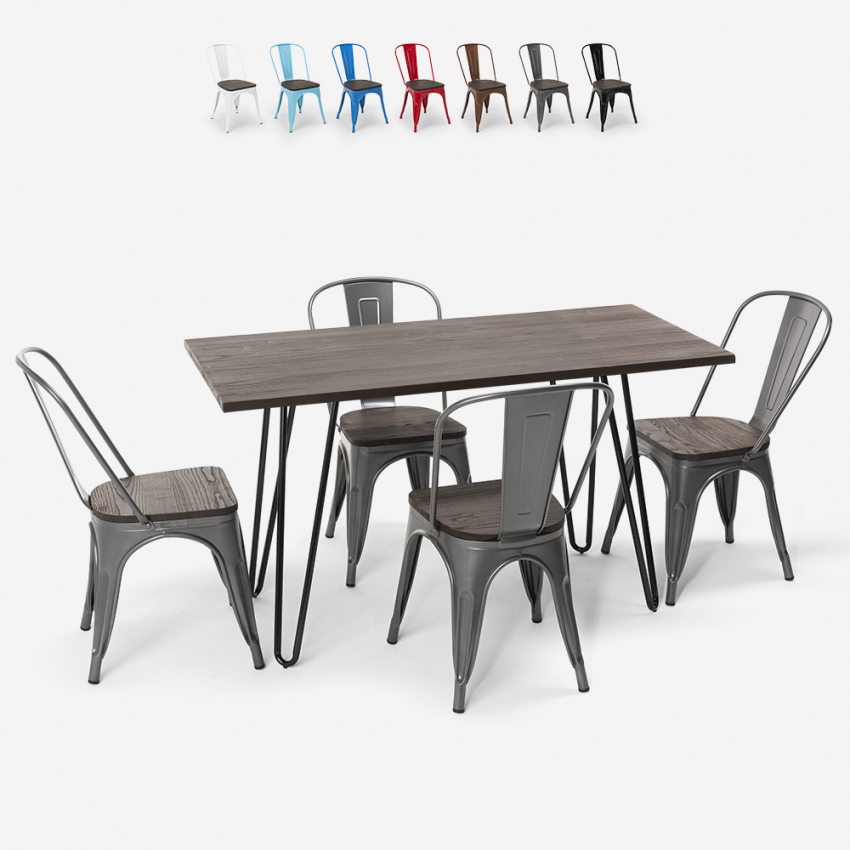 table rectangulaire 120x60 + 4 chaises en acier de style industriel Lix et bois roger Vente