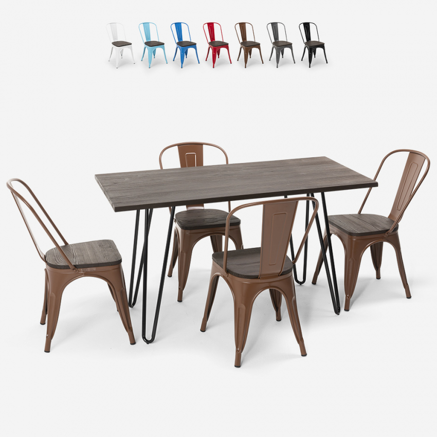 table rectangulaire 120x60 + 4 chaises en acier de style industriel et bois roger Offre table rectangulaire 120x60 + 4 chaises en acier de style industriel et bois roger Offre