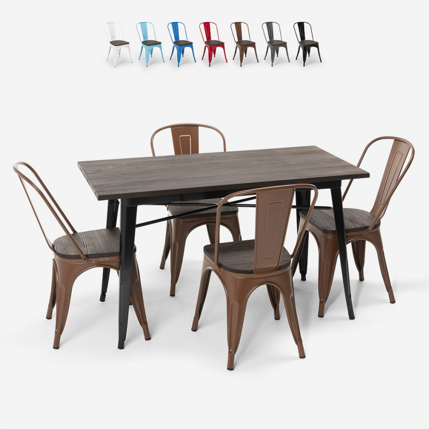 table rectangulaire 120x60 + 4 chaises en acier de style industriel et bois ralph Vente
