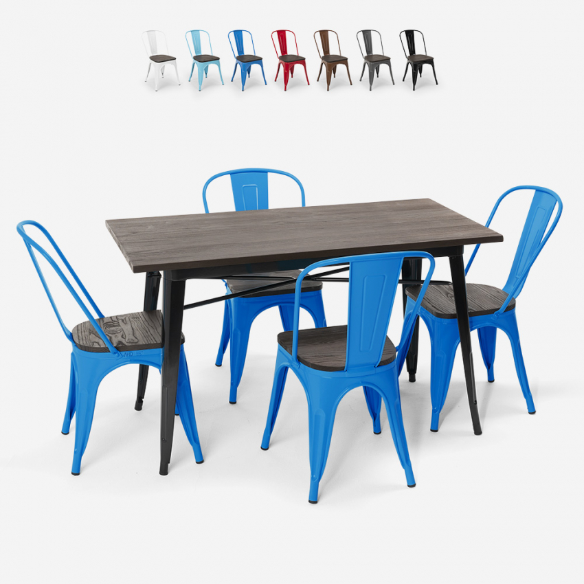 table rectangulaire 120x60 + 4 chaises en acier de style industriel et bois ralph Réductions