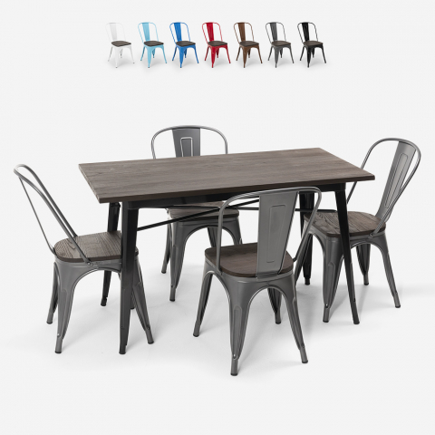 table rectangulaire 120x60 + 4 chaises en acier de style industriel Lix et bois ralph Promotion