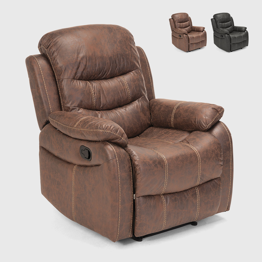 Fauteuil relax inclinable manuel avec repose-pieds en similicuir Panama