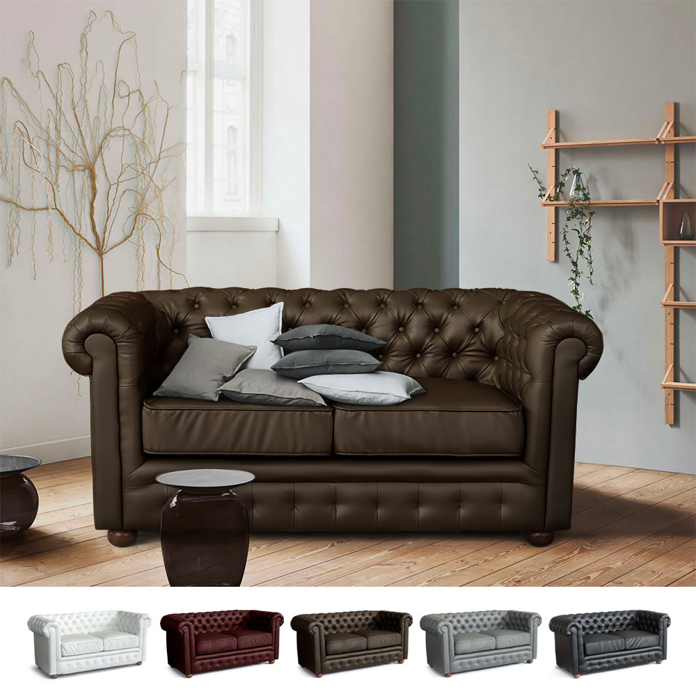 Canapé 2 places en similicuir Capitonné Design Chesterfield