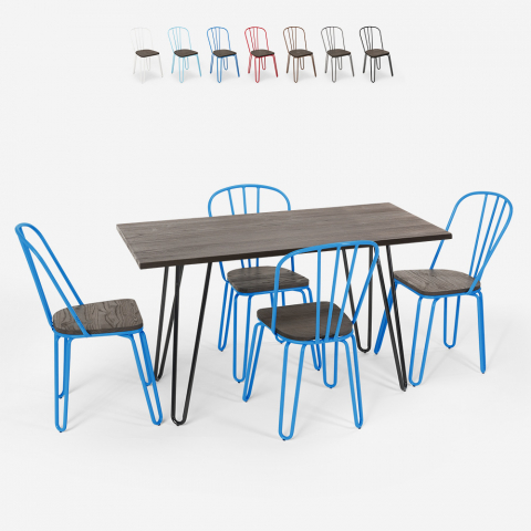 table rectangulaire 120x60 + 4 chaises en bois et acier design industriel magis Promotion