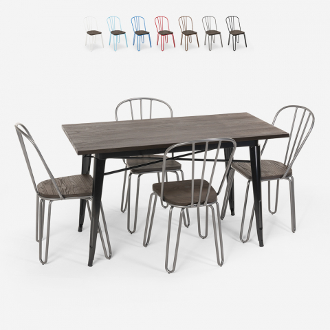 table rectangulaire 120x60 + 4 chaises acier bois design industriel Lix otis Promotion