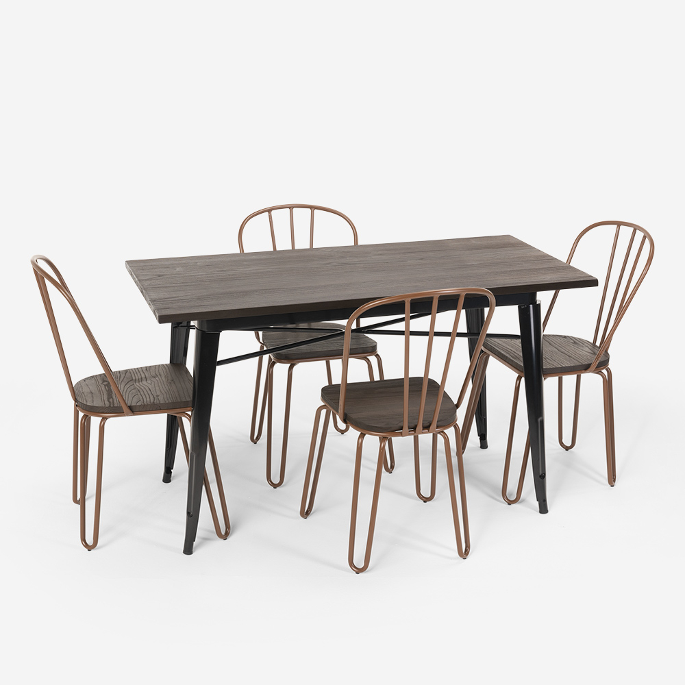 Table Rectangulaire 4 Chaises Acier Bois Design Industriel Tolix Otis