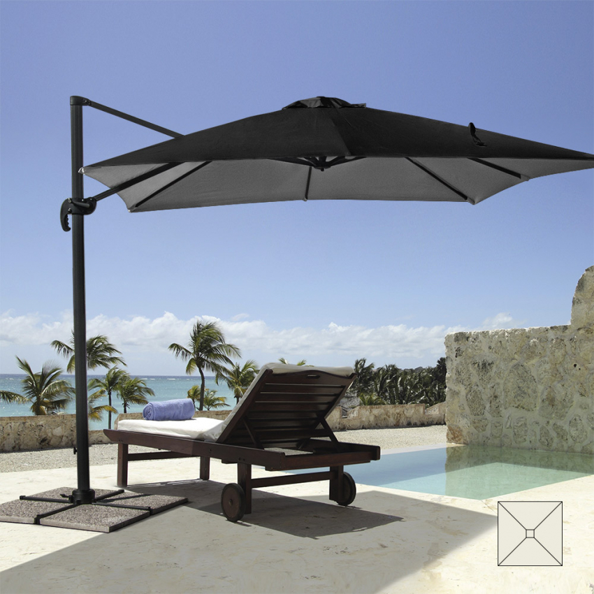 Parasol de jardin avec bras réglable en aluminium avec mât décentralisé 3x3m Paradise Noir