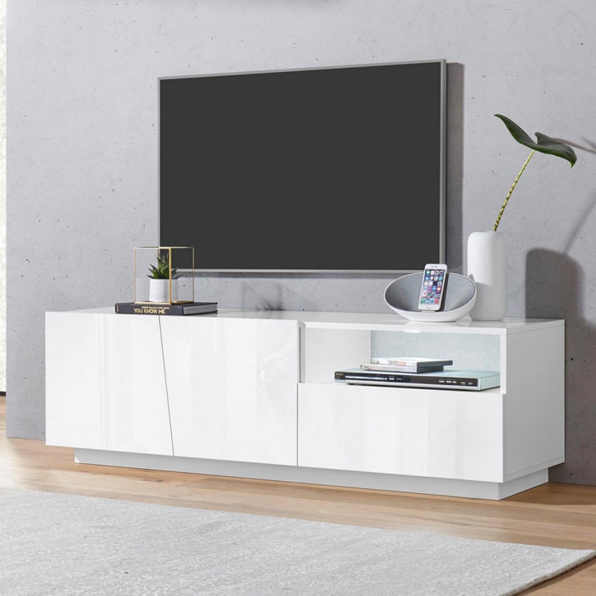 Moderne TV Floor Unité Armoire socle blanc brillant Portes & Matt 100 cm Buffet 