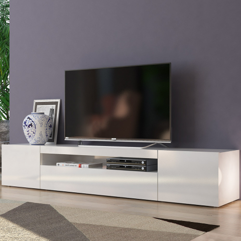Meuble TV design avec portes tiroirs à rabat 200cm Daiquiri White L