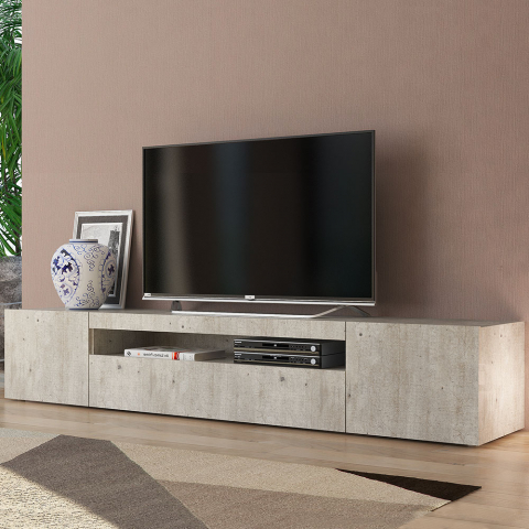 Meuble TV design avec portes tiroirs à rabat 200 cm Daiquiri Concrete L