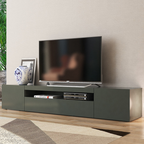 Meuble TV design avec portes tiroirs à rabat 200 cm Daiquiri Anthracite L Promotion