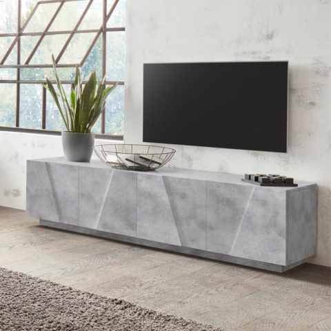 Meuble TV 4 portes 2 pièces design moderne Ping Low L Concrete Promotion