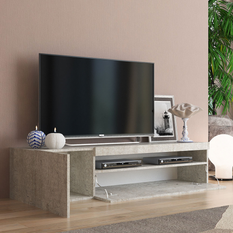 Meuble TV moderne avec porte et tiroir 150cm Daiquiri Concrete M