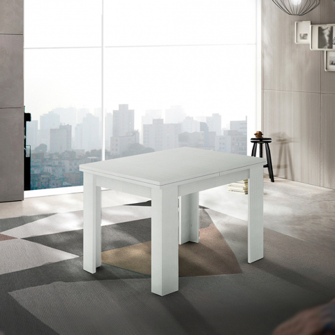 Table à manger extensible 90-180x90cm console livre blanc bois design Jesi Liber Wood