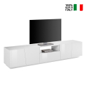 Meuble TV design 4 portes tiroir coulissant blanc Vega Low XL Vente