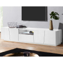 Meuble TV design 4 portes tiroir coulissant blanc Vega Low XL Réductions